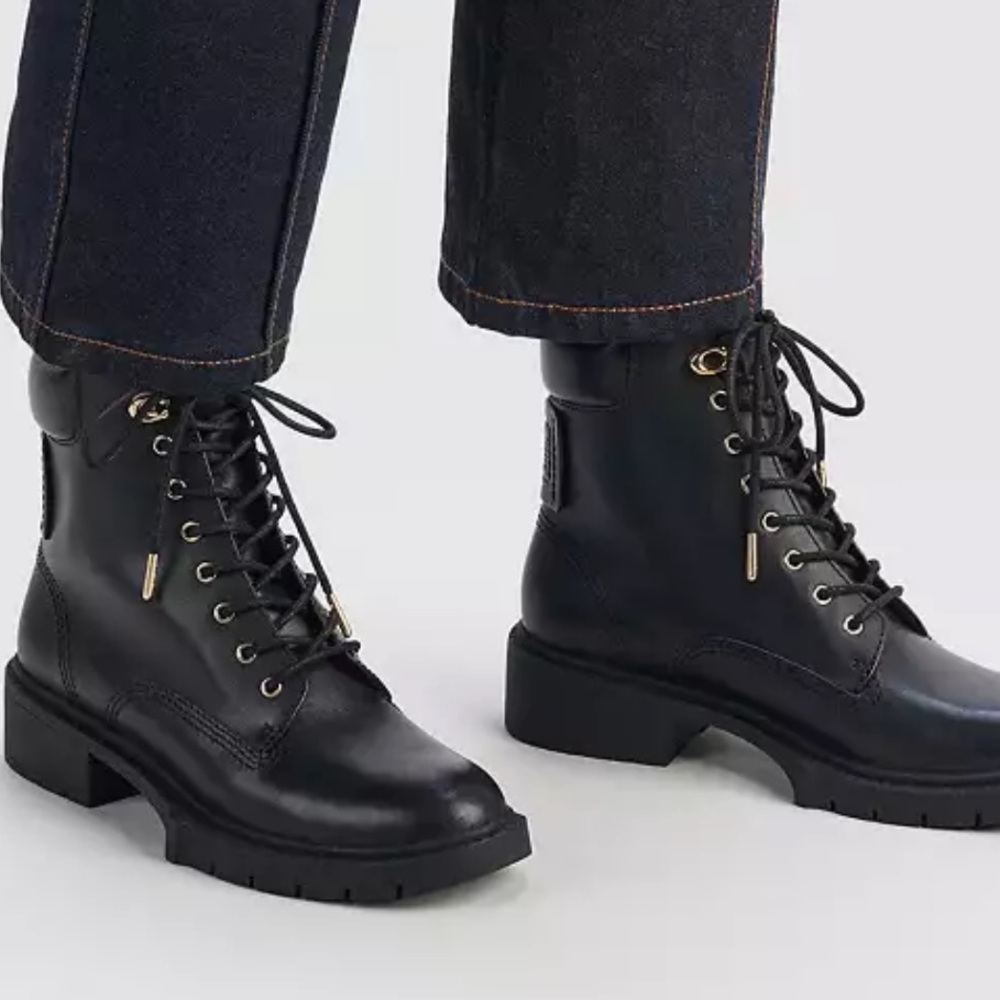 Coach Black Leather Combat Boots